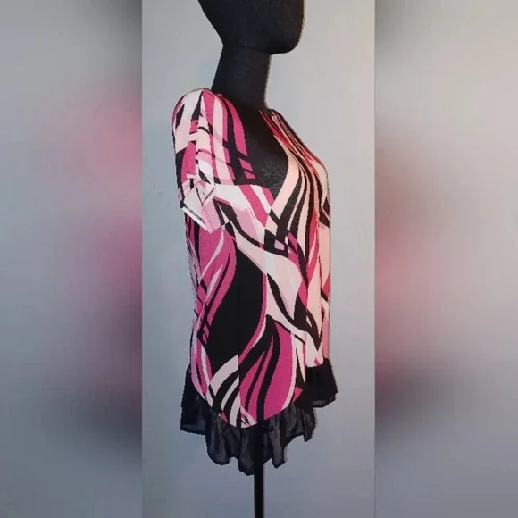 Est 1946 Pink Black Road to Rio Ruffle Hem Blouse - Picture 5 of 5